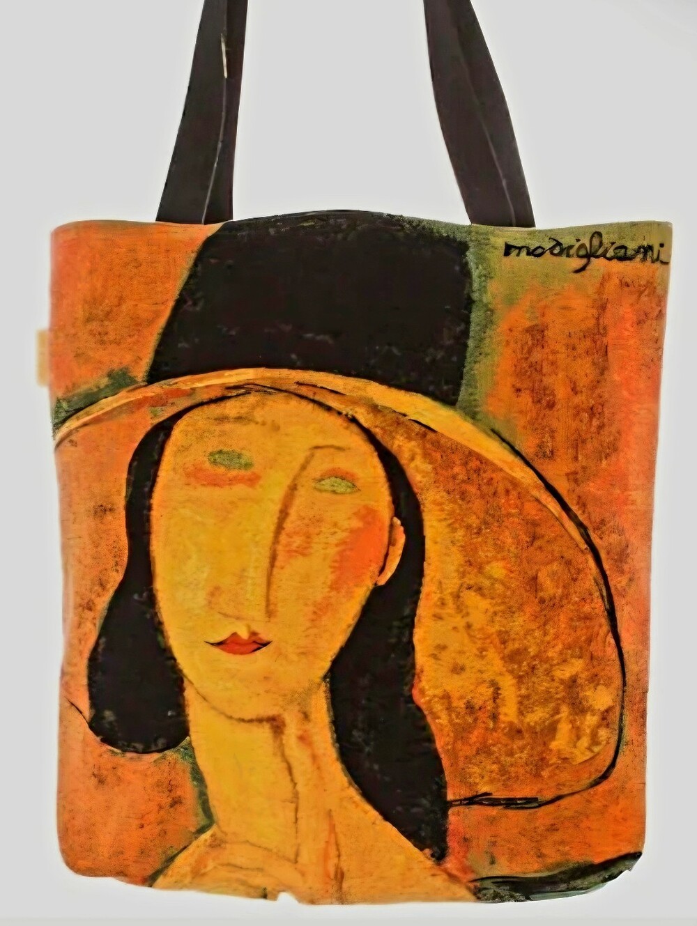 Art Portrait Orange Canvas Tote with Black Straps - Picture 2 of 5